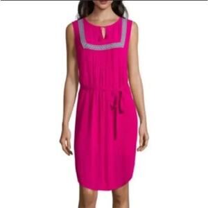 Liz Claiborne hot pink boho embroidered yoke sleeveless dress Size XL